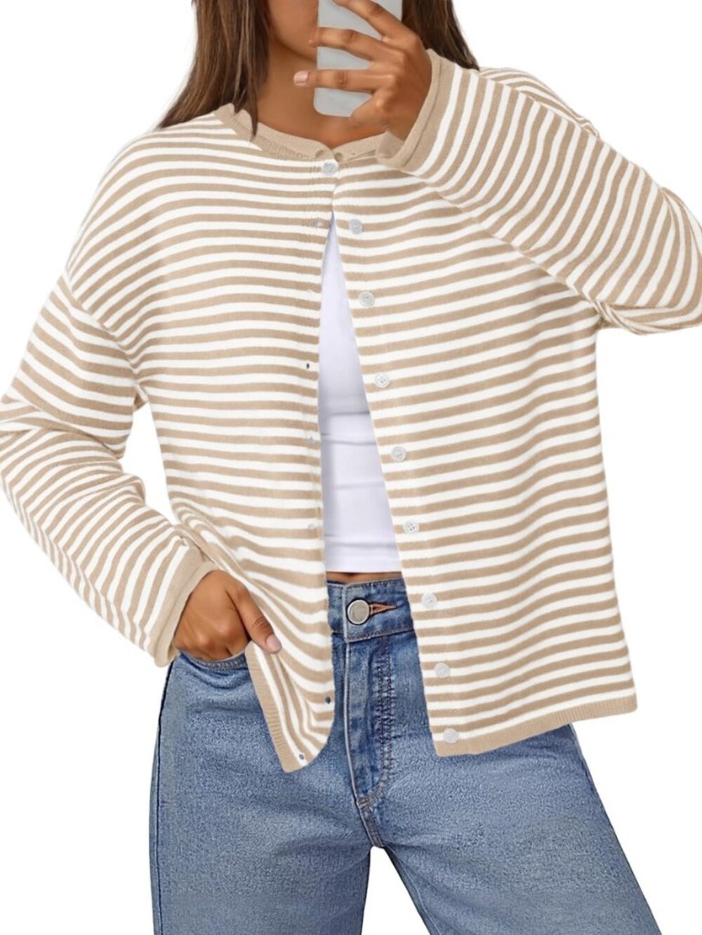 Striped Cardigan Sweaters for Women Trendy Button Fall Sweater
